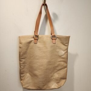 J. Mclaughlin Tan Canvas Tote Bag with Leather Straps